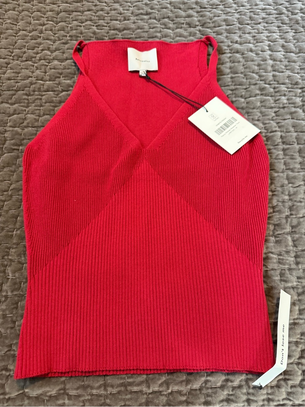 Reformation Bright Red Ribbed V-Neck Tank